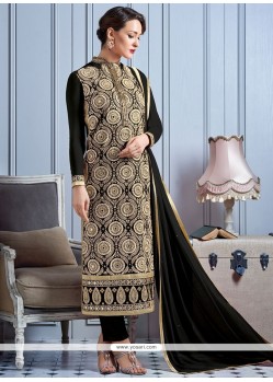 Masterly Black Embroidered Work Churidar Designer Suit