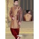 Maroon Gold Velvet Jacquard dhoti style Groom Sherwani