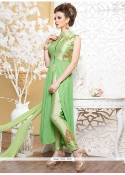 Whimsical Embroidered Work Georgette Sea Green Designer Suit