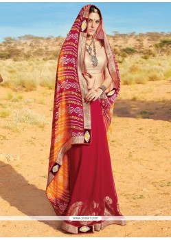 Perfect Red And Yellow Printed Saree
