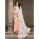 Snazzy Lace Work Off White And Peach Classic Saree
