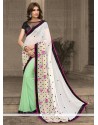 Modish Off White And Sea Green Georgette Traditional Saree