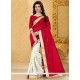 Demure Off White And Red Patch Border Work Classic Saree