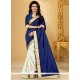 Demure Navy Blue And Off White Traditional Saree