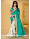 Spectacular Off White And Sea Green Banglori Silk Designer Traditional Saree