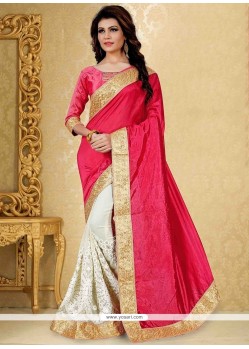 Sorcerous Hot Pink And Off White Traditional Saree