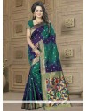Remarkable Green And Navy Blue Weaving Work Traditional Designer Saree