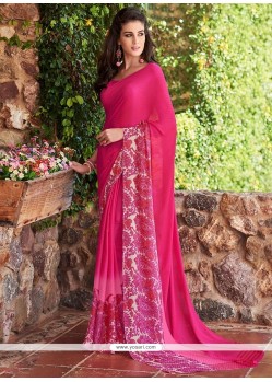 Magnificent Print Work Hot Pink Printed Saree