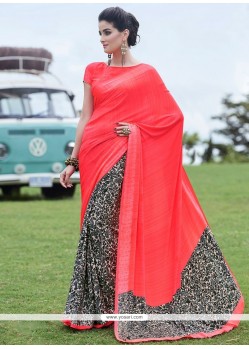 Integral Crepe Jacquard Orange Printed Saree