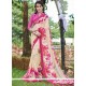 Auspicious Cream And Hot Pink Print Work Printed Saree