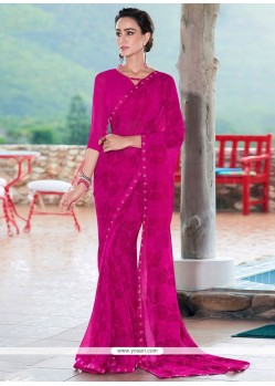 Artistic Georgette Hot Pink Printed Saree