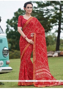 Delightsome Red Georgette Printed Saree