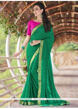 Groovy Georgette Green Print Work Printed Saree