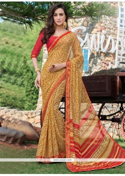 Groovy Georgette Beige Printed Saree