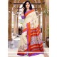 Gleaming Print Work Beige, Orange And Purple Printed Saree