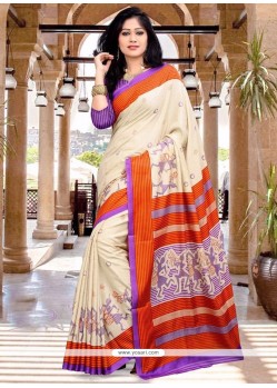 Gleaming Print Work Beige, Orange And Purple Printed Saree