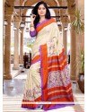 Gleaming Print Work Beige, Orange And Purple Printed Saree