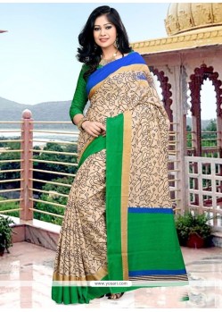 Glowing Beige And Green Art Silk Printed Saree