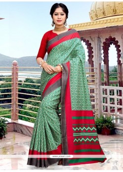 Superb Art Silk Sea Green Print Work Printed Saree