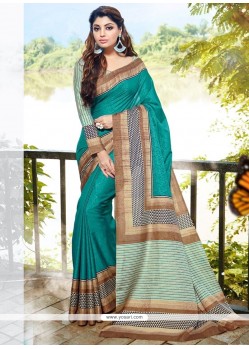 Congenial Art Silk Sea Green Print Work Printed Saree