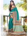 Congenial Art Silk Sea Green Print Work Printed Saree