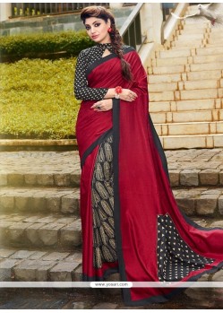 Royal Red Print Work Art Silk Printed Saree