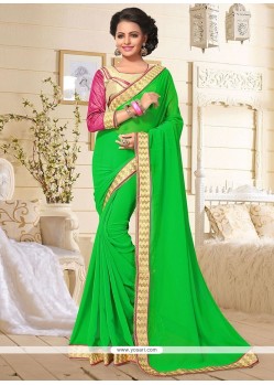 Groovy Green Patch Border Work Classic Saree
