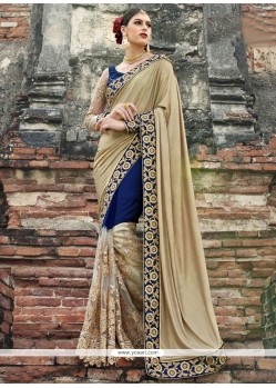 Adorning Fancy Fabric Beige And Blue Patch Border Work Classic Designer Saree