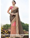 Patch Border Fancy Fabric Classic Designer Saree In Brown And Peach