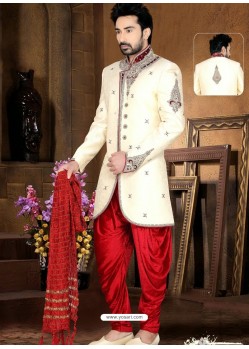 Charming Creamish Brocade Sherwani