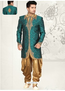 Modest Tealish Green Sherwani