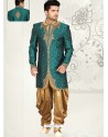 Modest Tealish Green Sherwani