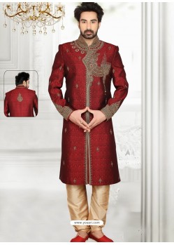 Striking Maroonish Brocade Sherwani