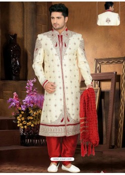 Pompous Creamish Readymade Sherwani