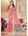 Fascinating Pink Print Work Art Silk Printed Saree