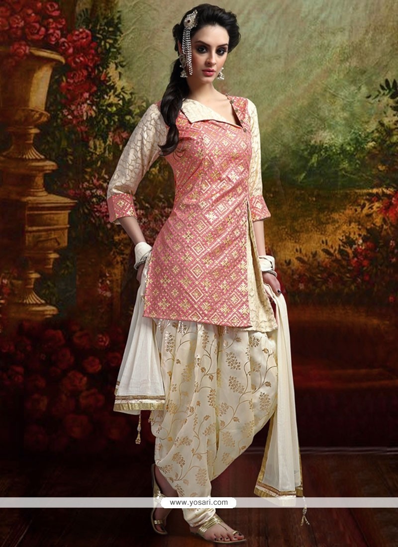Buy Voluptuous Banarasi Silk Peach Readymade Suit | Punjabi Patiala Suits