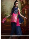 Sparkling Kasab Work Art Dupion Silk Hot Pink And Navy Blue Readymade Suit