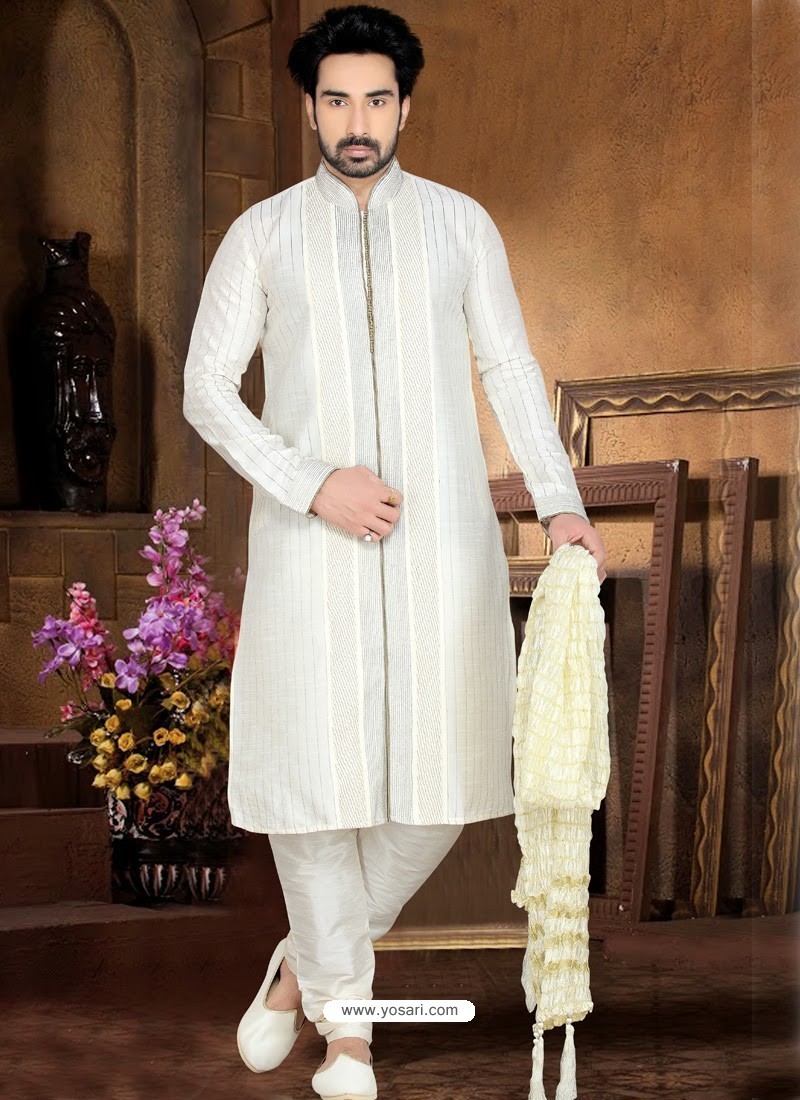 Buy Ethnic Off White Art Dupion Silk Kurta Pajama | Kurta Pajama