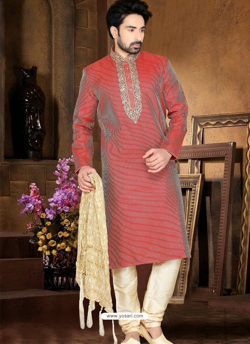 Buy Mesmeric Rust Wedding Wear Kurta Pajama | Kurta Pajama