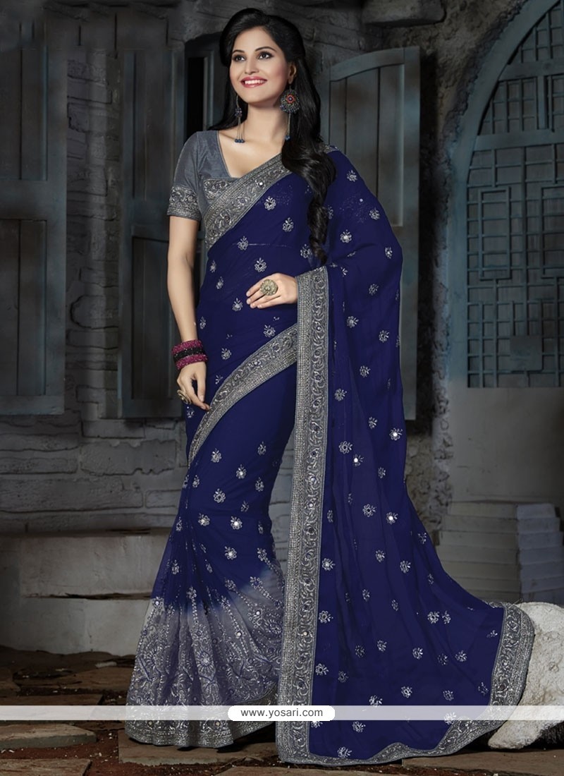 Buy Grey Printed Semi Crepe Saree - Koskii