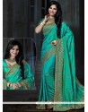 Remarkable Sea Green Patch Border Work Art Silk Traditional Saree
