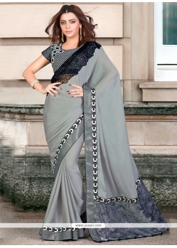 Hypnotic Grey Embroidered Work Traditional Saree