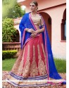 Exciting Net Blue And Rose Pink Patch Border Work Lehenga Choli