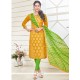 Pretty Lace Work Yellow Churidar Designer Suit