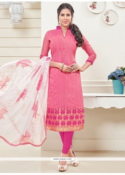 Exceeding Lace Work Pink Churidar Designer Suit