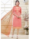 Glossy Banarasi Silk Peach Churidar Designer Suit