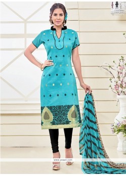 Bedazzling Lace Work Turquoise Churidar Designer Suit