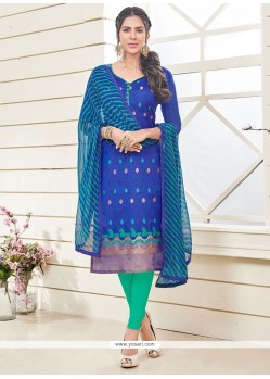 Sparkling Lace Work Blue Jacquard Churidar Designer Suit