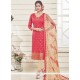 Beckoning Banarasi Silk Rose Pink Lace Work Churidar Designer Suit