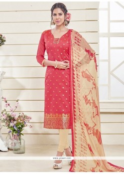 Beckoning Banarasi Silk Rose Pink Lace Work Churidar Designer Suit
